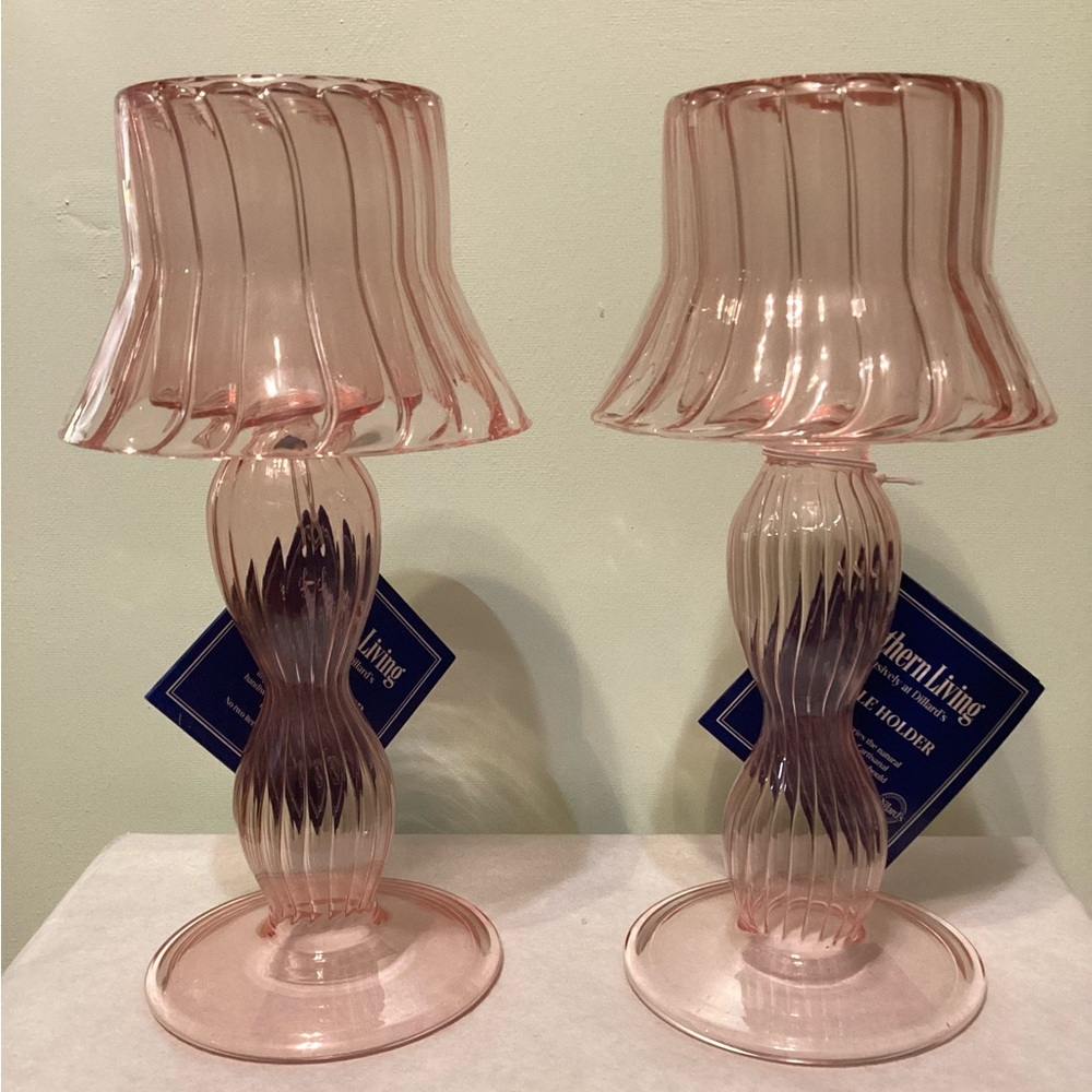 Pair of Southern Living Pink Glass Candle Holders